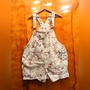 Floral Shortalls Cottagecore White Denim Pink Lavender Overalls Sz XXXL